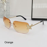 Lianfudai  Retro Butterfly Sunglasses Trendy Rimless Rhinestone Vintage Shades UV400 Protection Travel Beach Eyewear for Women & Men Glasses