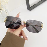 Lianfudai  Retro Butterfly Sunglasses Trendy Rimless Rhinestone Vintage Shades UV400 Protection Travel Beach Eyewear for Women & Men Glasses