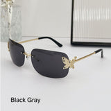 Lianfudai  Retro Butterfly Sunglasses Trendy Rimless Rhinestone Vintage Shades UV400 Protection Travel Beach Eyewear for Women & Men Glasses