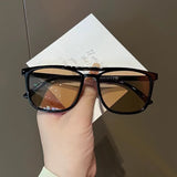 Lianfudai Remotenasa Vintage Square Frame Sunglasses New Women Double Beam Leopard Eyeglasses  Fashion Lady Outdoor Shade Eyewear UV400 Sun Glasses Glasses