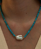 Lianfudai Gift Handmade Natural Pearl Patchwork Turquoise Necklace