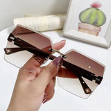 Lianfudai  Vintage Rimless Sunglasses Fashion Summer UV400 Women Shades Ladies Eyeglasses for Unisex Glasses