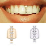 Lianfudai Graduation Gift Back to School New Hip Hop Gold Teeth Grillz Top Crystal Grills Dental Mouth Punk Teeth Caps Cosplay Party Tooth Rapper Funny Jewelry Gift