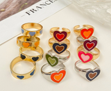 Lianfudai Christmas gifts ideas Jewelry New Colorful Adjustable Ring for Women Glossy Love Heart Rings Peach Heart Ring Exquisite Y2k Trend Jewelry