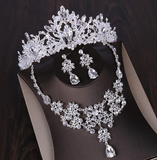 Lianfudai Luxury Heart Crystal Bridal Jewelry Sets Wedding Cubic Zircon Crown Tiaras Earring Choker Necklace Set African Beads Jewelry Set