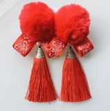 Lianfudai womens Christmas costume ideas Children's antiquity red and white hair ball hair accessories New Year headdress hairpin female Bao Hanfu tassel hairpin