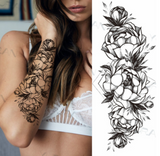 Lianfudai gifts for her Black Large Snake Flower Fake Tattoo Sticker For Women Dot Rose Peony Temporary Tattoos DIY Water Transfer Tatoos Girls
