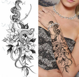 Lianfudai gifts for her Black Large Snake Flower Fake Tattoo Sticker For Women Dot Rose Peony Temporary Tattoos DIY Water Transfer Tatoos Girls