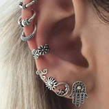 Lianfudai Christmas wishlist Vintage Silver Color Geometric Stud Earrings Set for Women Fashion Crystal Stone Heart Flower Leaf Chain Bohemian Jewelry