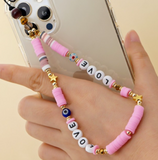 Lianfudai Christmas gifts ideas Phone Chain Charm Beads Strap Telephone Jewelry Evil Eye Mobile Lanyard Polymer Clay Letter LOVE Heishi Wrist Chais