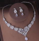 Lianfudai bridal jewelry set for wedding Gorgeous Silver Color Crystal Bridal Jewelry Sets Fashion Tiaras Crown Earrings Choker Necklace Women Wedding Dress Jewelry Set