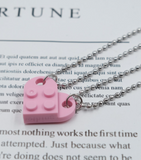 Lianfudai 2PCS Beads Chain Necklace Building Brick Love Heart Pendant Necklace for Women Couple Matching Gifts Paired Girls Necklaces