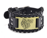 Lianfudai christmas wishlist gifts for him Punk Men Wide Bangle Nordic Viking Designer Charm Wolf Head Bracelet Leather Weave Adjustable Wristband Jewelry