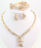 Lianfudai bridal jewelry set for wedding Wholesale Fashion Gold Color Alloy Rhinestone Wedding Jewelry Sets Necklace Bracelet Ring Earrings For Women Bridal