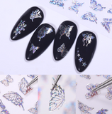 Lianfudai gifts for women 1PC iridescent 3D Butterfly Nail Art Stickers Adhesive Sliders Colorful DIY Golden Nail Transfer Decals Foils Wraps Decoration