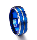 Lianfudai father's day gifts Fashion 8MM Men's Blue Groove Beveled Edge Tungsten Carbide Ring Black Celtic Dragon Blue carbon fibre Ring Men Wedding Band