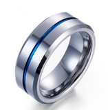 Lianfudai father's day gifts Fashion 8MM Men's Blue Groove Beveled Edge Tungsten Carbide Ring Black Celtic Dragon Blue carbon fibre Ring Men Wedding Band