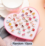 Lianfudai 10/63pcs Love Kids Cute Sweet Rings Design Flower Animal Fashion Jewelry Accessories For Child Finger Creative Rings Chic Gift