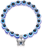 Lianfudai Fashion Silver Color Blue Evil Eye Hamsa Hand Fatima Palm Bracelets for Women Bead charm bracelet Ethnic style Handmade Jewelry