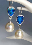 Lianfudai gifts for her women Vintage Fashion Colorful Opal Asymmetric Ear Hook Earrings Irregular Baroque Freshwater Pearl  For Women