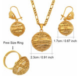 Lianfudai gifts for her Anniyo African Beads Jewelry Sets Pendant Necklaces Earrings Ring Women Gold Color Round Ball Chains Papua New Guinea PNG #J0065
