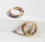 Lianfudai Top Quality Women Fashion CZ Small Hoop Earrings Elegant Statement Gold Color Copper Huggie Earring for Girls Wedding Jewelry