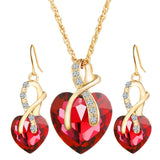 Lianfudai 18K Gold Romantic Heart of The Ocean Jewelry for Women CZ Crystal Necklace Earrings Set Bridal Wedding Accessories