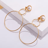 Lianfudai Simple Hollow Fashion Gold Color Clip on Earrings Geometric Big Round Ear Clips Without Piercing for Women Earrings Jewelry