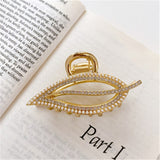 Lianfudai Korean version leaf shape pearl rhinestone hair clip fashion geometric leaf hair clip shark bath claw clip ladies headdress