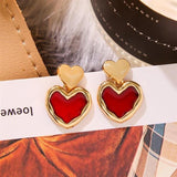 Lianfudai Vintage Earrings Lovely Small Cute Painting Heart Shape Earrings for Women Fashion Enamel Drop Earrings Brincos