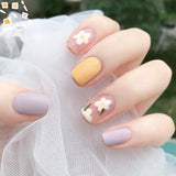 Lianfudai 24pcs Small Fresh White Flowers Decorated Frosted Matte Wearable Fake Nails Suitable Fairy Girl Summer Hand Decoration T