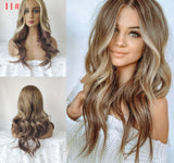 Lianfudai New Fashion Women Wavy Wigs Ladies Natural Daily Curls High Temperature Heat Resistant Synthetic Solid Gradient Color Hairpiece