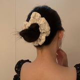 Lianfudai Trend Vintage White Lace Embroidered Flower Hair Tie Sweet Translucent Elastic Headband for Women Party Accessories