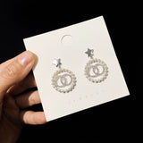 Lianfudai  New Fashion Jewelry Crystal Rhinestone Pearl Stud Earrings for Women Vintage Earrings Gifts For Women Lady Girls Wholesale