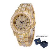 Lianfudai easter gifts for women  CZ Bling Diamond Men's Watch Role 18k Gold Plated Ice out Quartz Iced Wrist Watches for Men Male Waterproof Wristwatch Hours