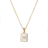 Lianfudai 18K Gold Letter A-Z Initial Necklace For Women White Rectangle Alphabet Charm Pendant Necklace Party Accessories