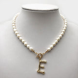 Lianfudai Real Pearl Necklace Choker Alphabet A-Z Initial Pearl Necklace Stainless Steel Buckle GoldColor Pendant Freshwater Pearl Jewelry