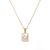 Lianfudai 18K Gold Letter A-Z Initial Necklace For Women White Rectangle Alphabet Charm Pendant Necklace Party Accessories