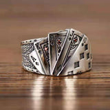 Lianfudai Retro Zircon Magician Playing Card Men's Ring Fashion Punk Hip Hop Square Poker Zircon Finger Jewelry