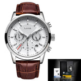 Lianfudai father's day gifts  Watches Mens Top Brand Luxury Clock Casual Leathe 24Hour Moon Phase Men Watch Sport Waterproof Quartz Chronograph+Box