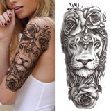 Lianfudai Compass Wolf Temporary Tattoos For Men Women Adult Fake Lion Tattoo Sticker Tiger Black Tribal Body Art Drawings Tatoos Arm