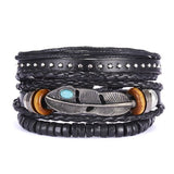 Lianfudai father's day gifts  5Pcs/ Set Braided Wrap Leather Bracelets Men Vintage Leaf Feather Rudder Charm Wood Beads Ethnic Wristbands Jewelry Male Gifts