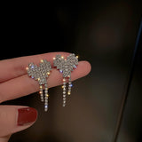 Lianfudai western jewelry for women Love Heart Rhinestone Necklace Earrings For Women Geometric Tassel Crystal Weddings Banquet Jewelry Sets