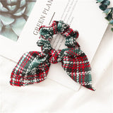 Lianfudai Cute Fabric Raabit Bunny Ears Christmas XMS Scrunchies Plaid Elastic Hair Band Tie for Women Girl Korean Mujer Hair Accessories