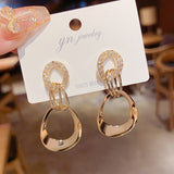 Lianfudai christmas gift ideas valentines day gifts for her  Korean Fashion Temperament Wild Geometric Round Copper Earrings Alloy Zircon  Earrings For Women  Jewelry New