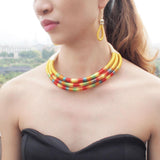 Lianfudai  gifts for women  Indian Multilayer Choker Necklaces Set Women Bib Collar Statement Necklace Earrings Rope Magnetism Button Boho Jewelry