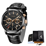 Lianfudai New Mens Watches LIGE Top Brand Leather Chronograph Waterproof Sport Automatic Date Quartz Watch For Men Relogio Masculino