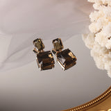 Lianfudai Korean New Design Fashion Jewelry Double Square Earrings Luxury Transparent Glass Crystal Party Earrings for women gift