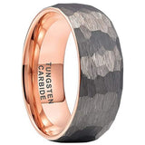 Lianfudai father's day gifts   Fashion Rose Gold Hammer Ring Tungsten Carbide Wedding Band For Men Women Multifaceted Hammered Brushed Finish 8MM Comfort Fit