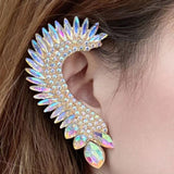 Lianfudai  gifts for women Exaggerated 1 PC Alloy Rhinestone Wing Ear Cuff Clip Earrings Jewelry for Girl Luxury Crystal Gem Ear Pin Geometric Earring Gift